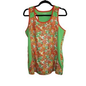 Jennifer Lauren Activewear Tank Top Womens Medium Racerback Green Orange Floral